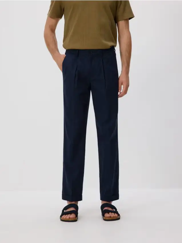 Pantaloni chino slim con lino - blu scuro