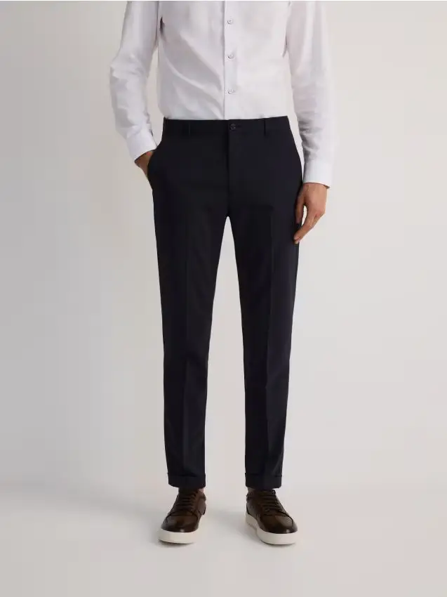 Pantaloni chino slim in misto viscosa - blu scuro