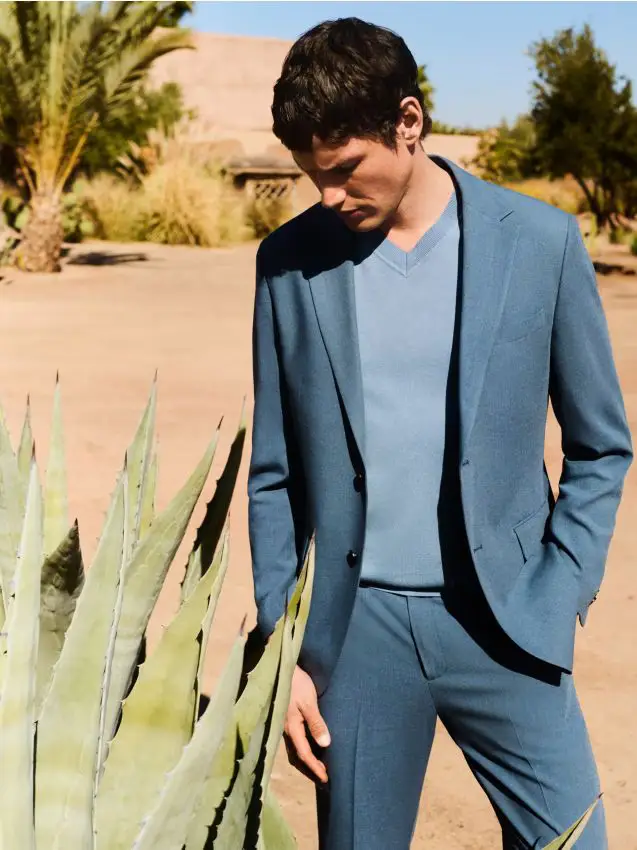 Pantaloni classici in misto lino - blu scuro