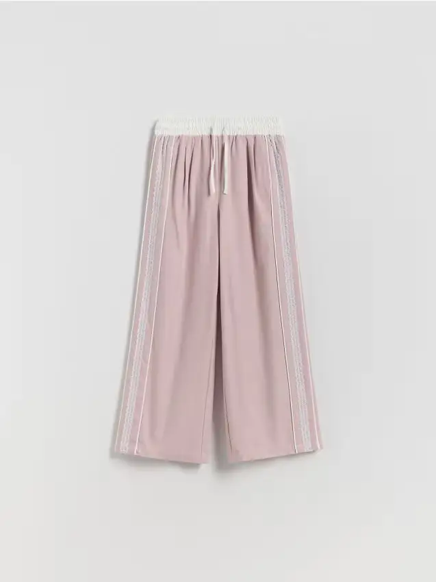 Pantaloni con bande laterali in pizzo - rosa cipria