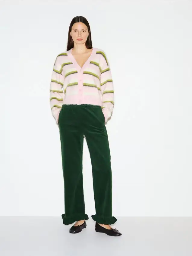 Pantaloni con dettaglio di balze - verde scuro