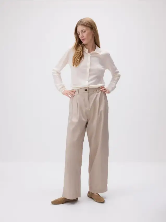Pantaloni con pinces in lyocell - beige
