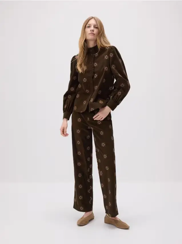 Pantaloni con ricamo decorativo - marrone scuro