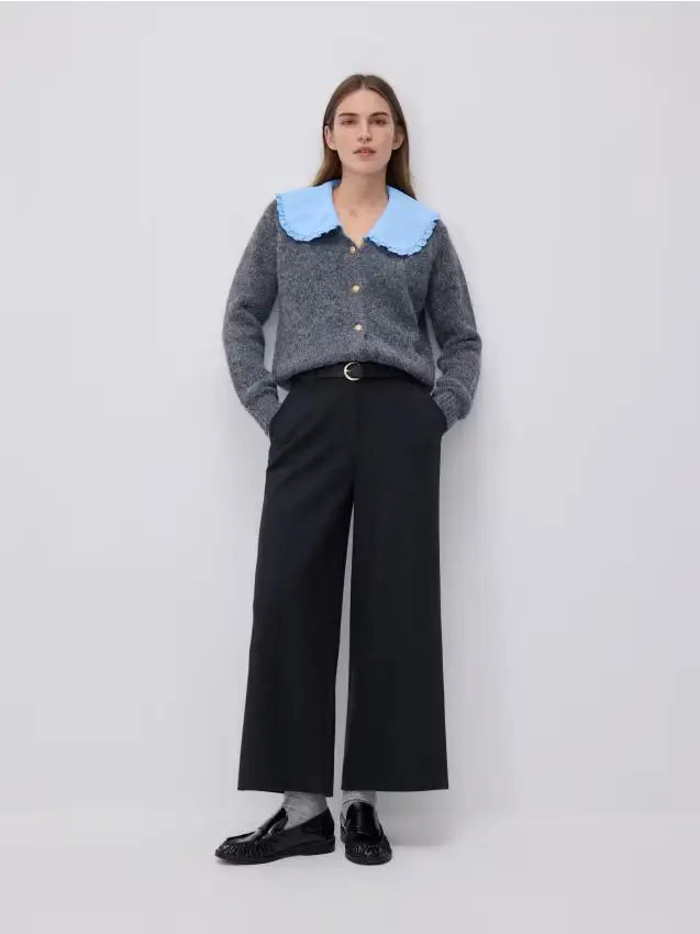 Pantaloni culotte con cintura - nero