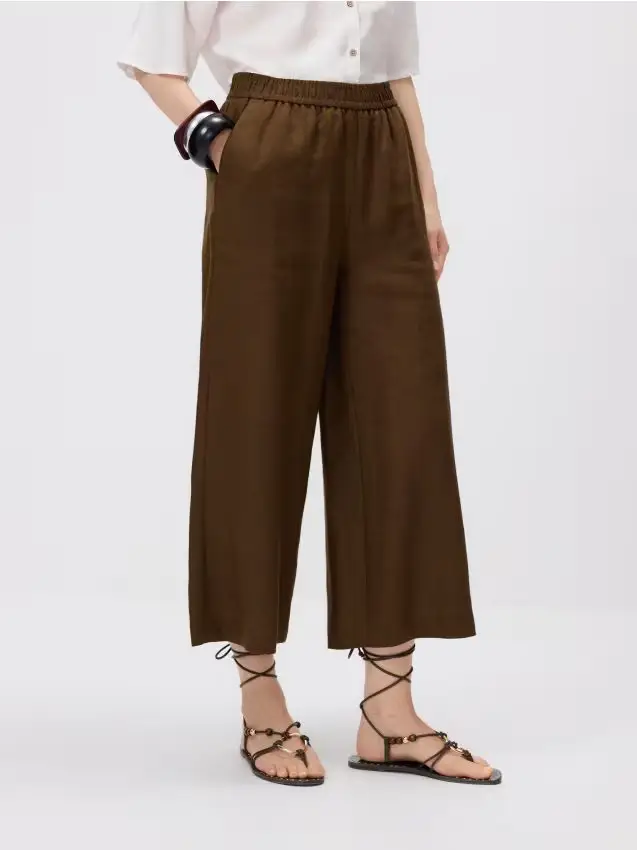 Pantaloni culotte in lino - marrone scuro