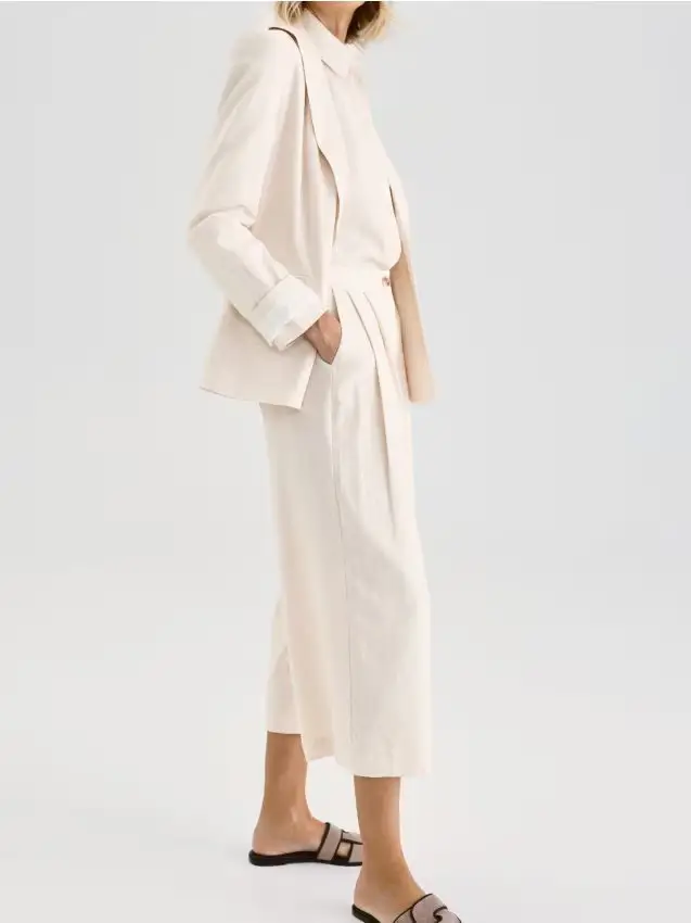 Pantaloni culotte in misto lino - beige