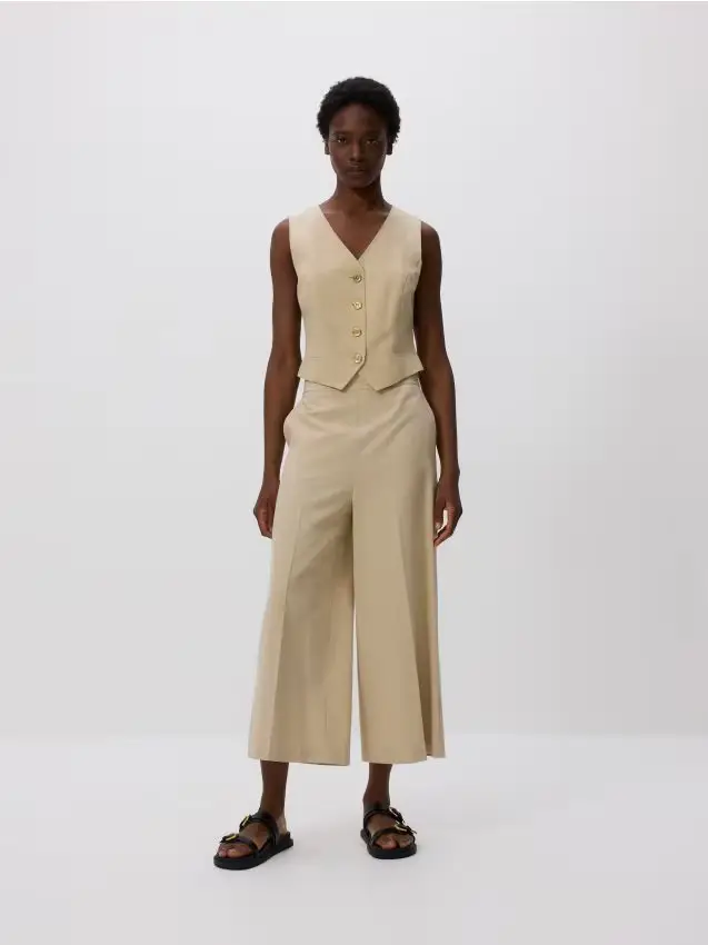 Pantaloni culotte in misto viscosa - beige