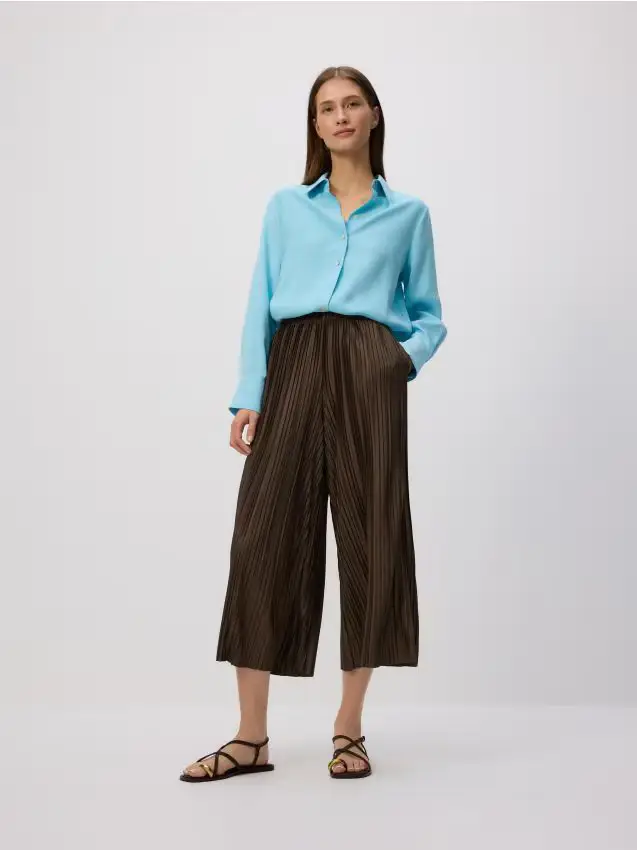 Pantaloni culotte plissettati - verde-marrone