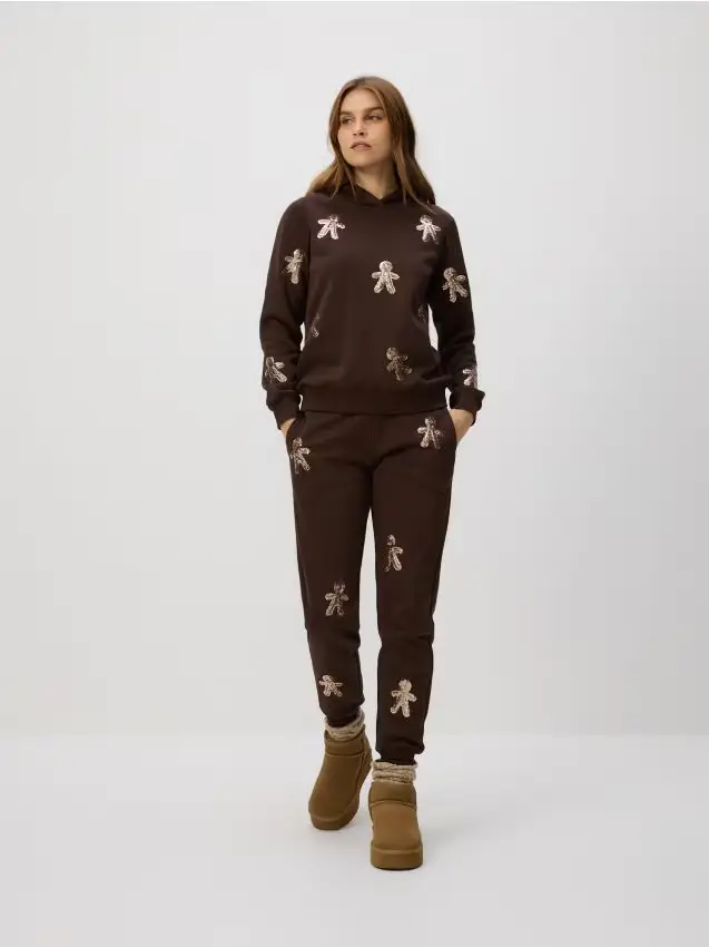 Pantaloni da tuta con applicazioni - marrone scuro