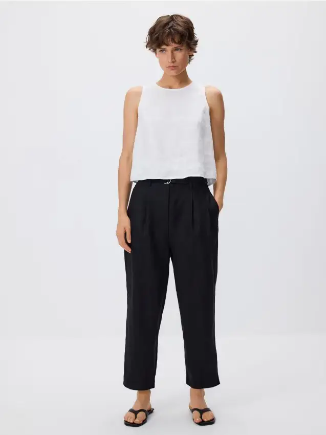Pantaloni di lino con cintura - nero