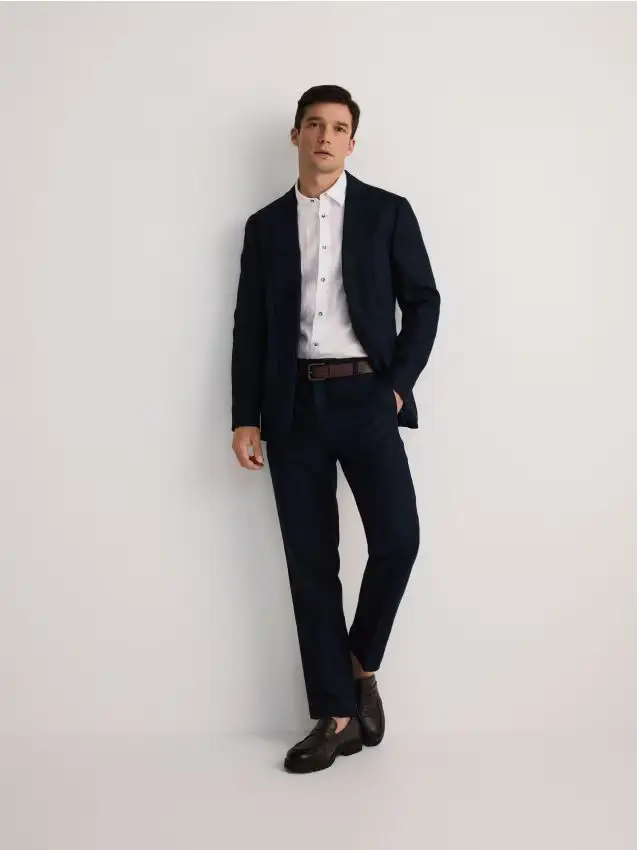 Pantaloni di lino regular fit - blu scuro