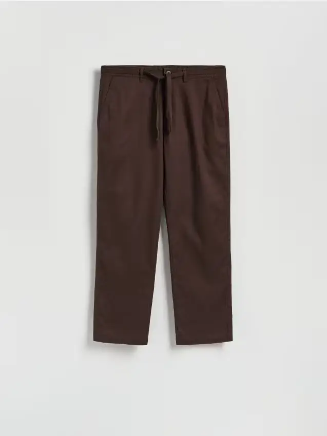 Pantaloni dritti in lino - marrone scuro
