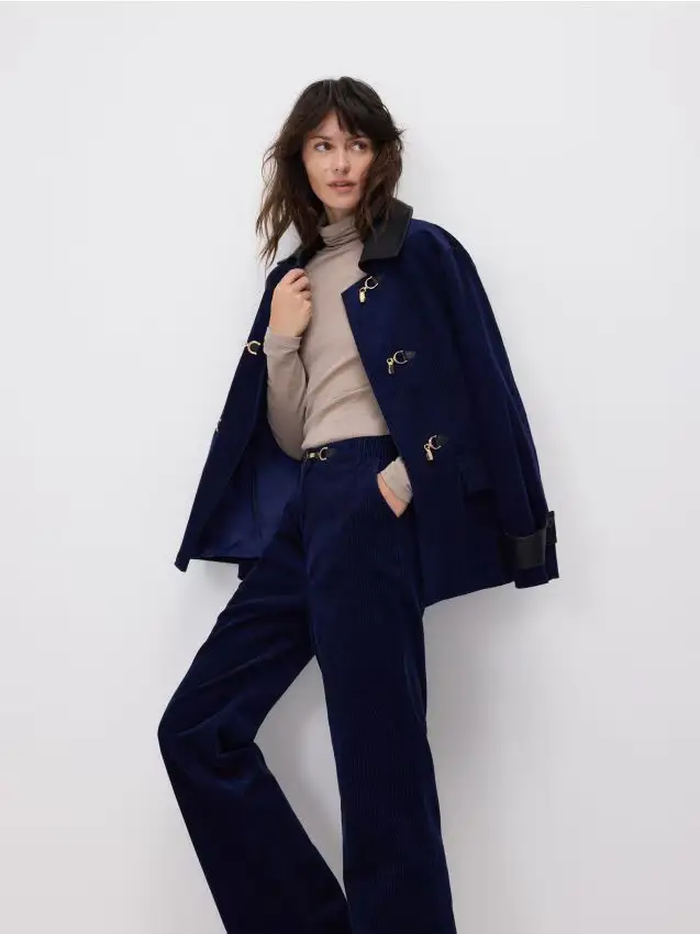 Pantaloni dritti in velluto a coste - blu scuro