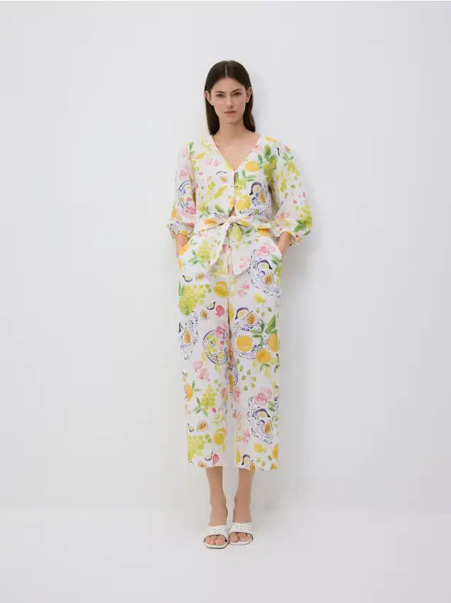 Pantaloni fantasia in lino - multicolore