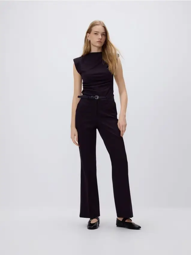 Pantaloni flare con cintura - marrone scuro