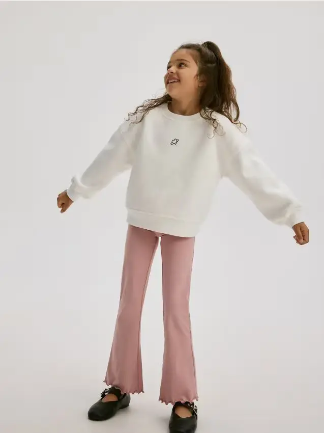 Pantaloni flare in cotone - rosa cipria