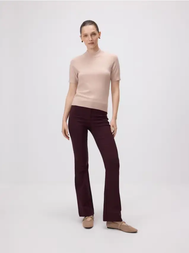 Pantaloni flare misto viscosa - bordeaux