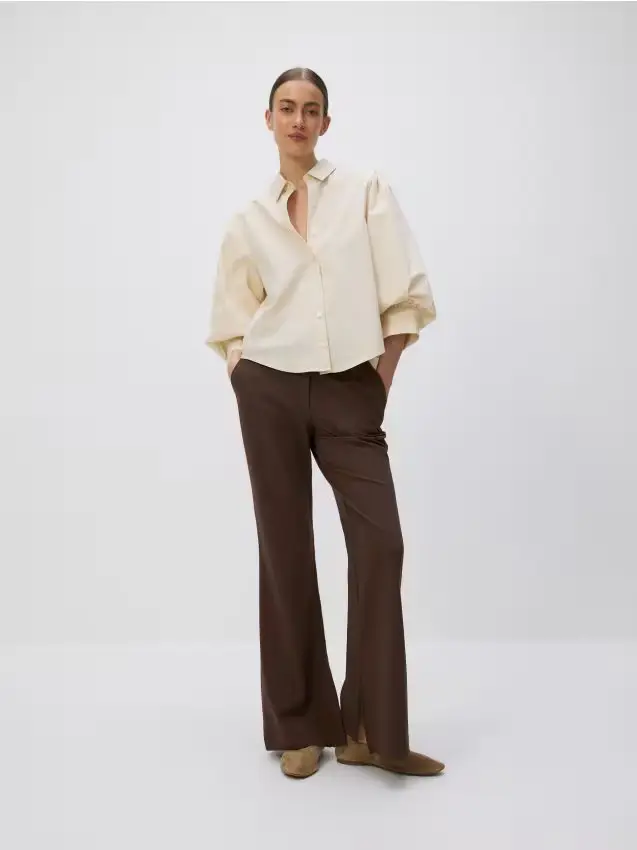 Pantaloni flare misto viscosa - caffè