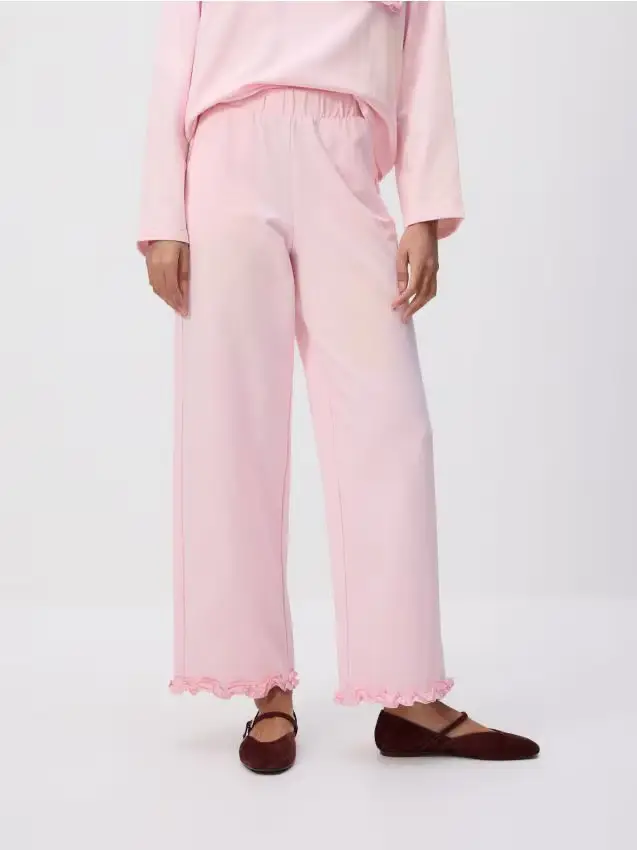 Pantaloni in cotone con volant - rosa pastello