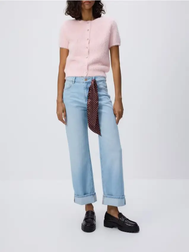 Pantaloni in denim con foulard - blu