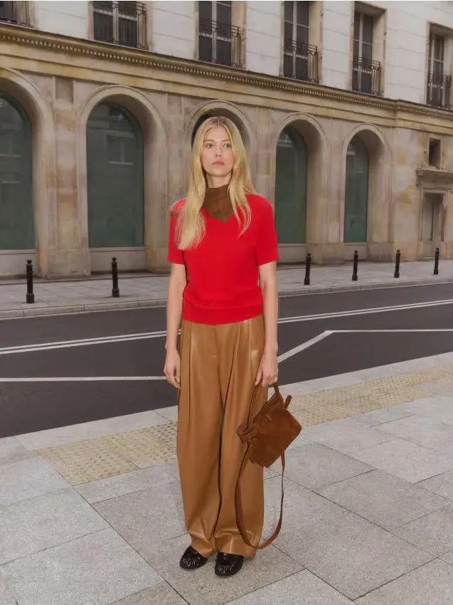 Pantaloni in ecopelle - marrone dorato