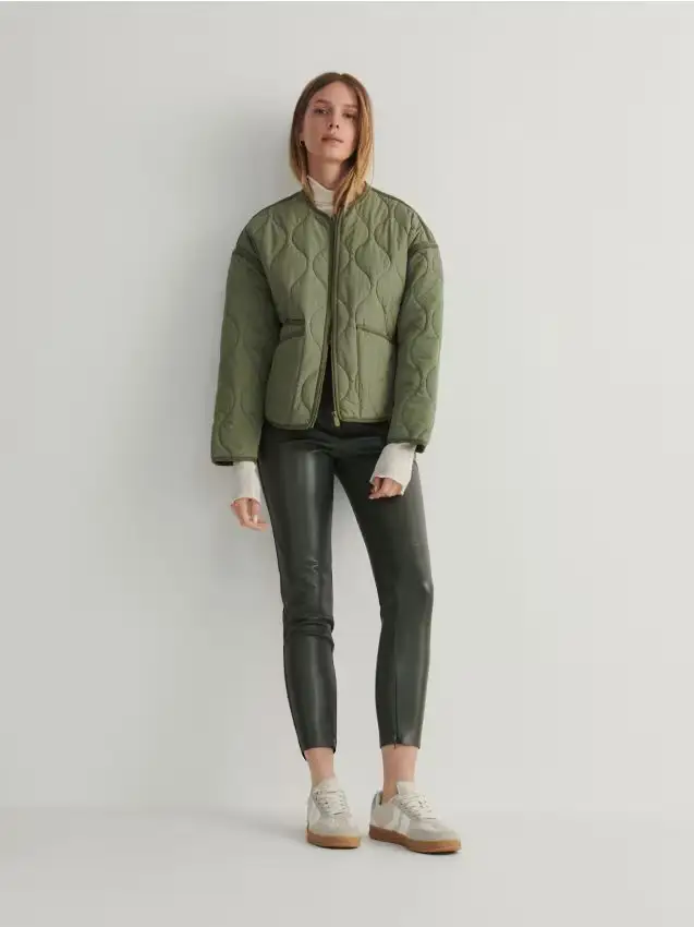 Pantaloni in ecopelle - verde oliva