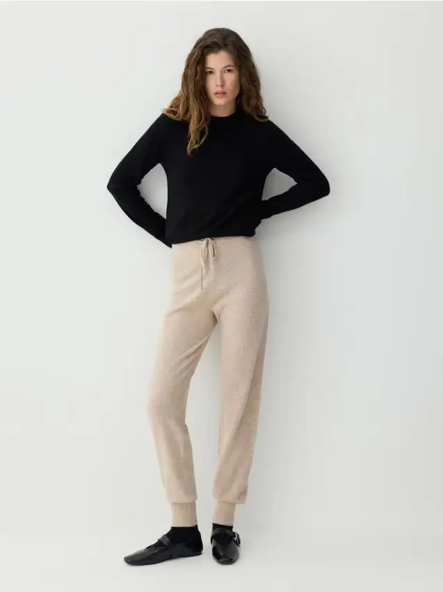 Pantaloni in lana con cashmere - beige