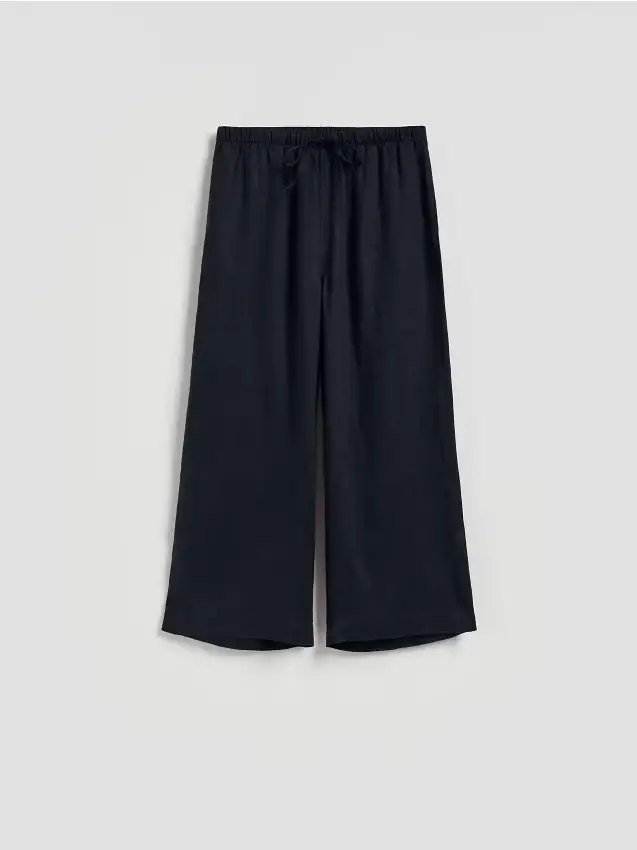 Pantaloni in lino con laccio - blu scuro