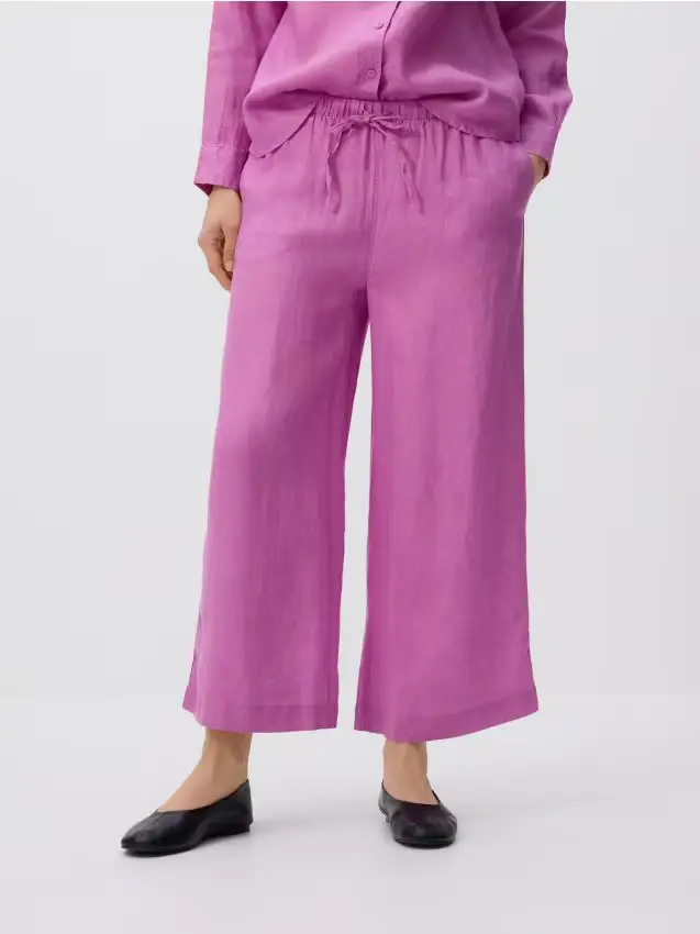 Pantaloni in lino con laccio - orchidea