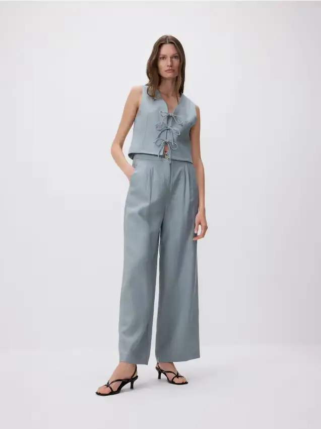 Pantaloni in lino con pinces - blu scuro