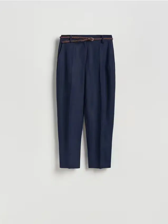 Pantaloni in lino misto viscosa - blu scuro