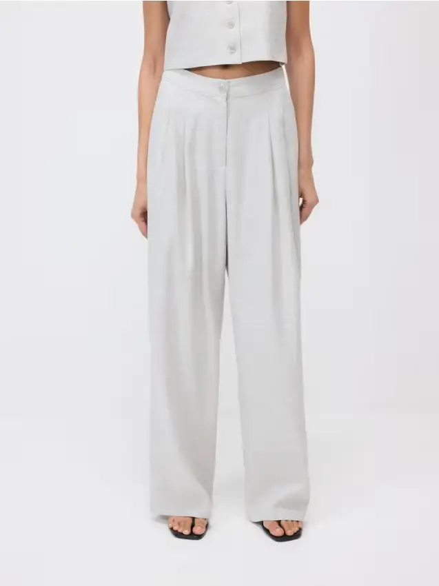 Pantaloni in lino misto viscosa - grigio chiaro