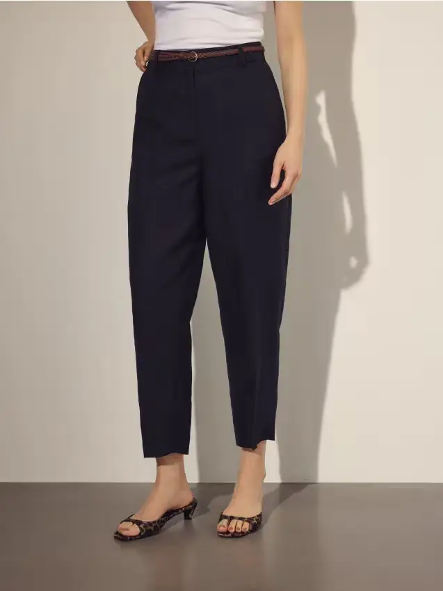 Pantaloni in lino misto viscosa - nero