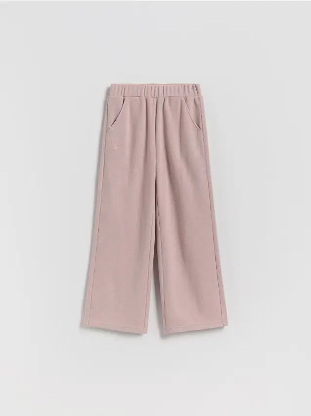 Pantaloni in maglia con ricamo - rosa cipria