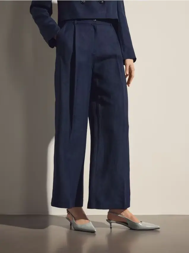 Pantaloni in misto lino - blu scuro