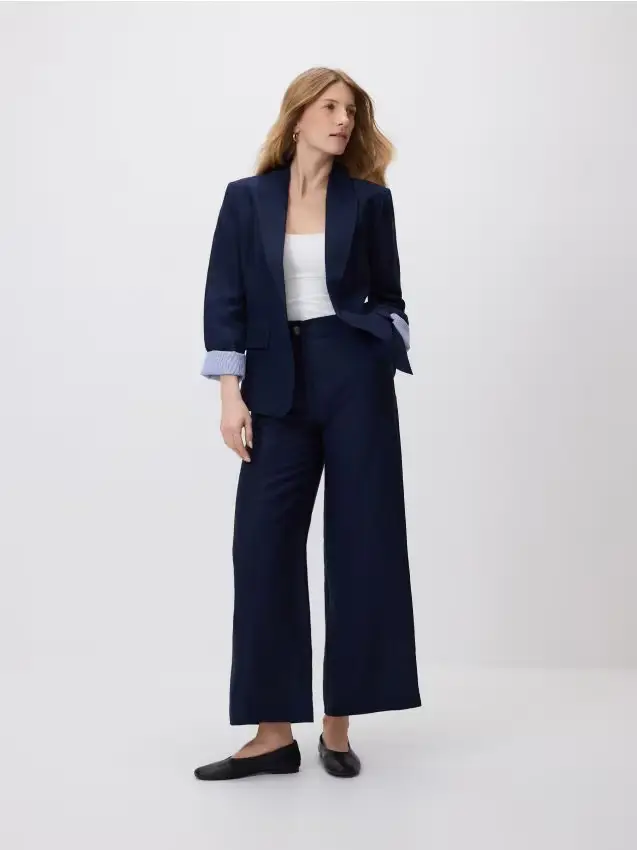 Pantaloni in misto lino - blu scuro