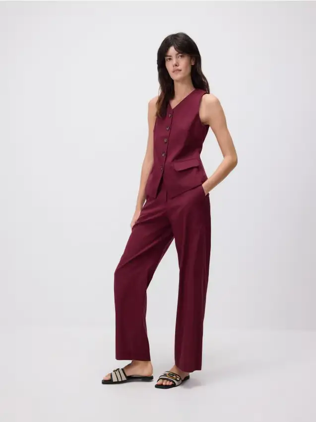 Pantaloni in misto lino - bordeaux
