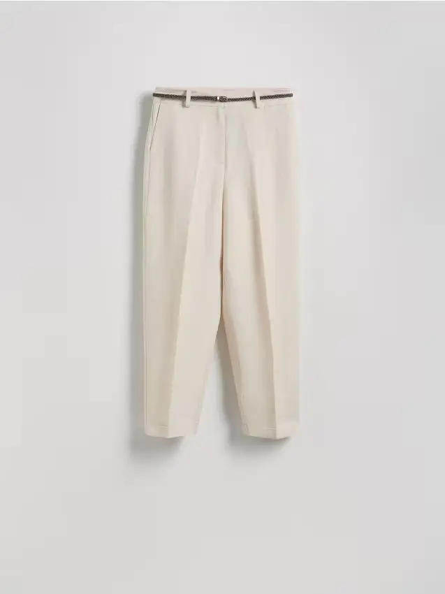 Pantaloni in misto lino con piega stirata - beige