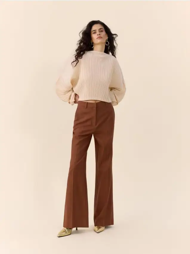 Pantaloni in misto lino - marrone