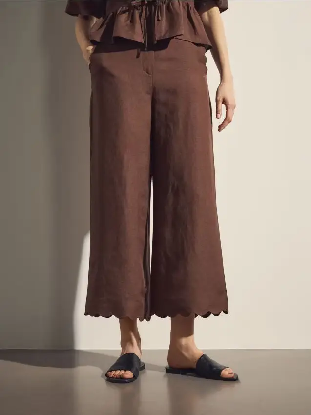 Pantaloni in misto lino - marrone