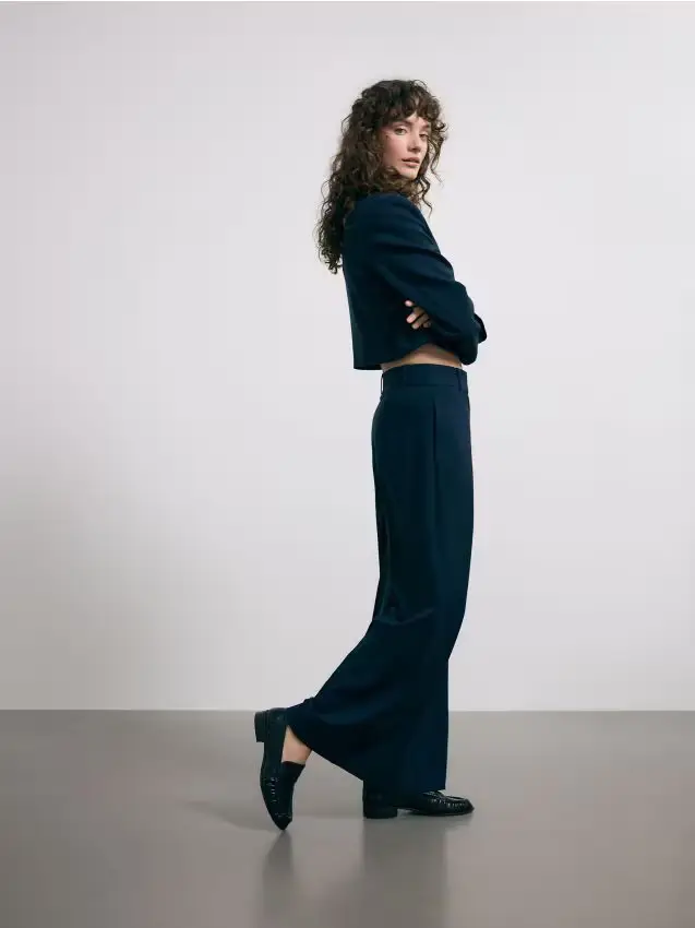 Pantaloni in misto viscosa - blu scuro