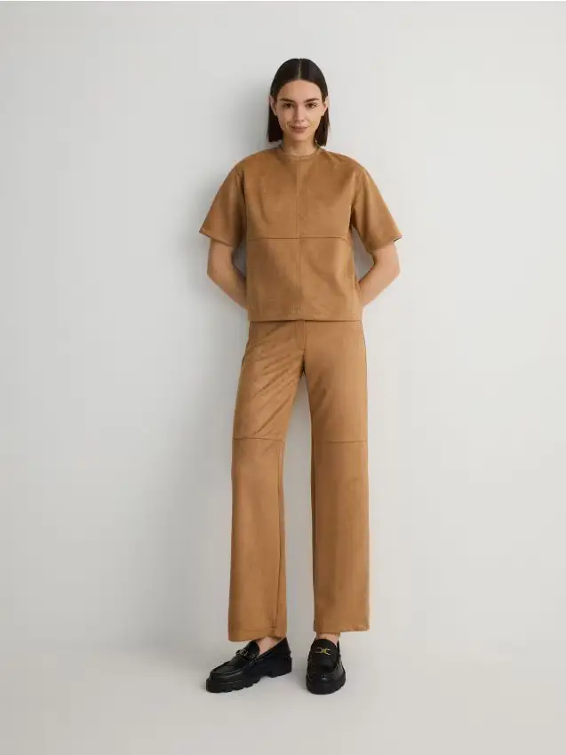 Pantaloni in tessuto scamosciato - marrone dorato