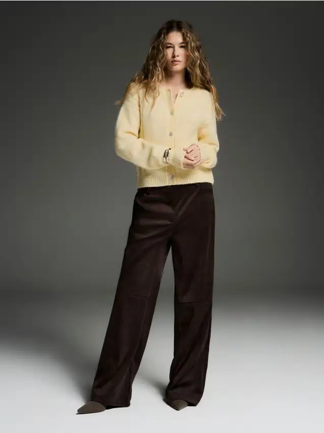 Pantaloni in tessuto scamosciato - marrone scuro