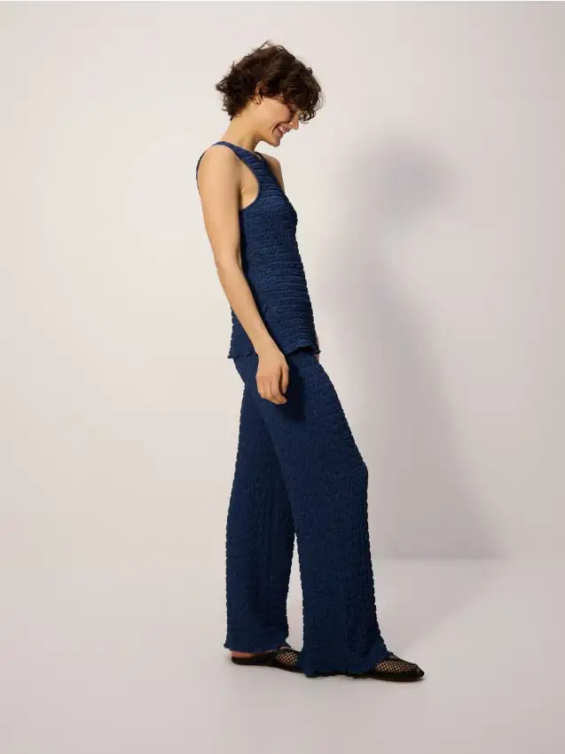 Pantaloni in tessuto strutturato - blu scuro