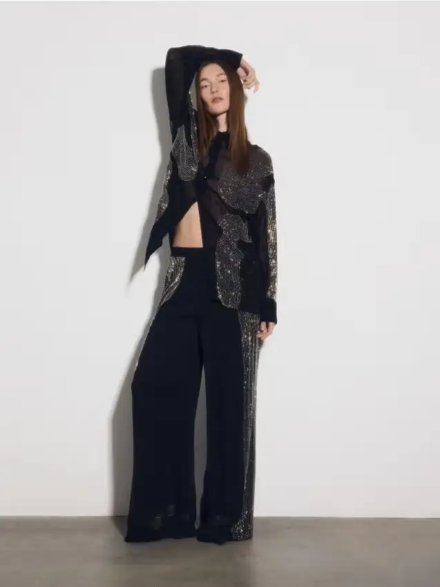 Pantaloni in viscosa con applicazione - nero