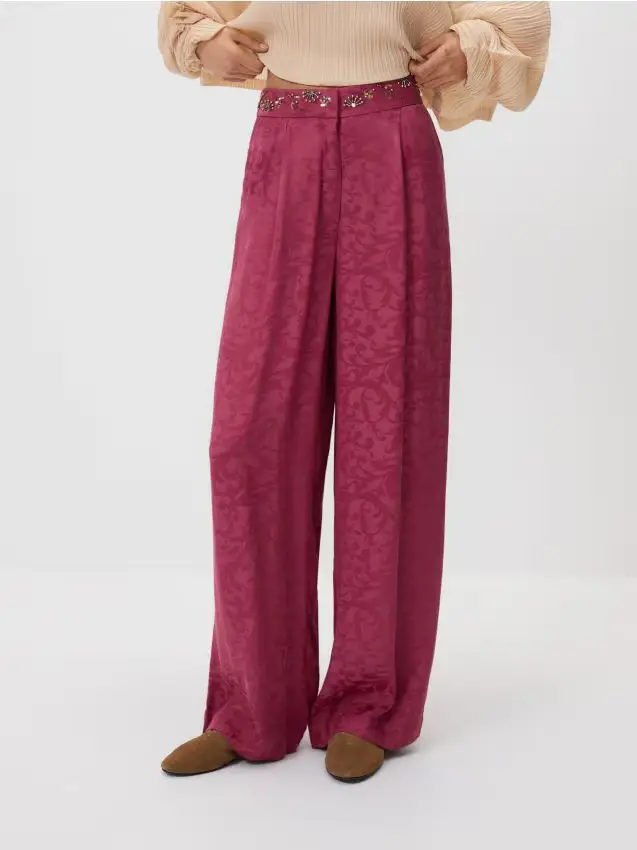 Pantaloni in viscosa fantasia - fucsia
