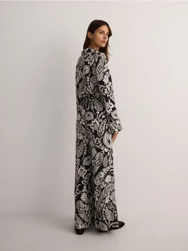 Pantaloni in viscosa fantasia - nero