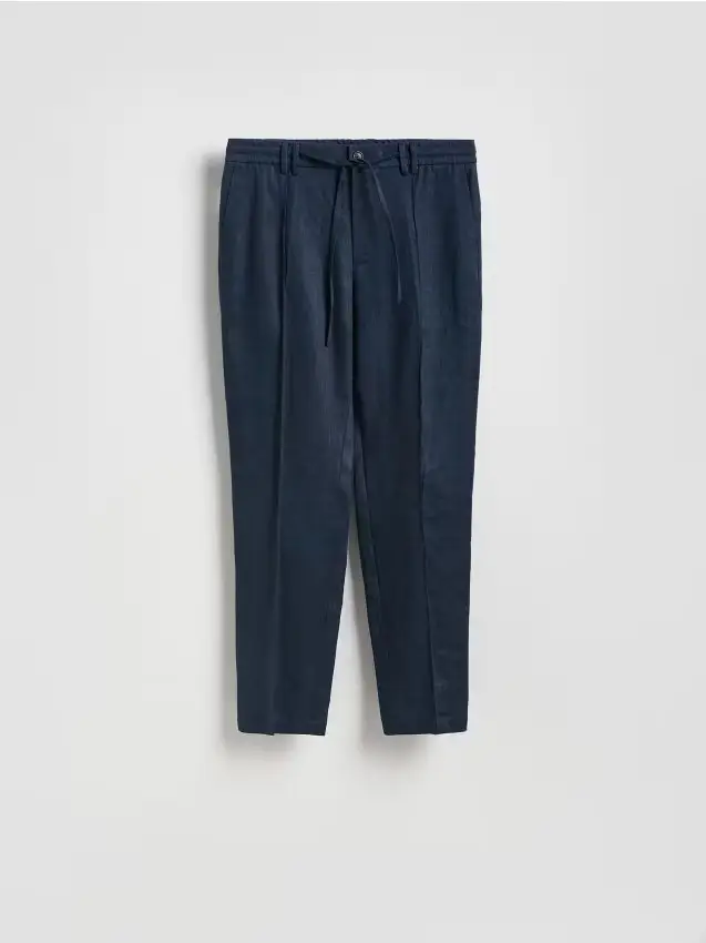 Reserved Pantaloni jogger in lino - blu scuro