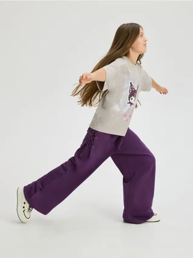 Pantaloni larghi con cintura da annodare - viola scuro