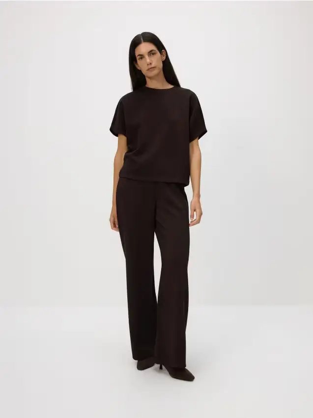 Pantaloni larghi con filo metallizzato - marrone scuro